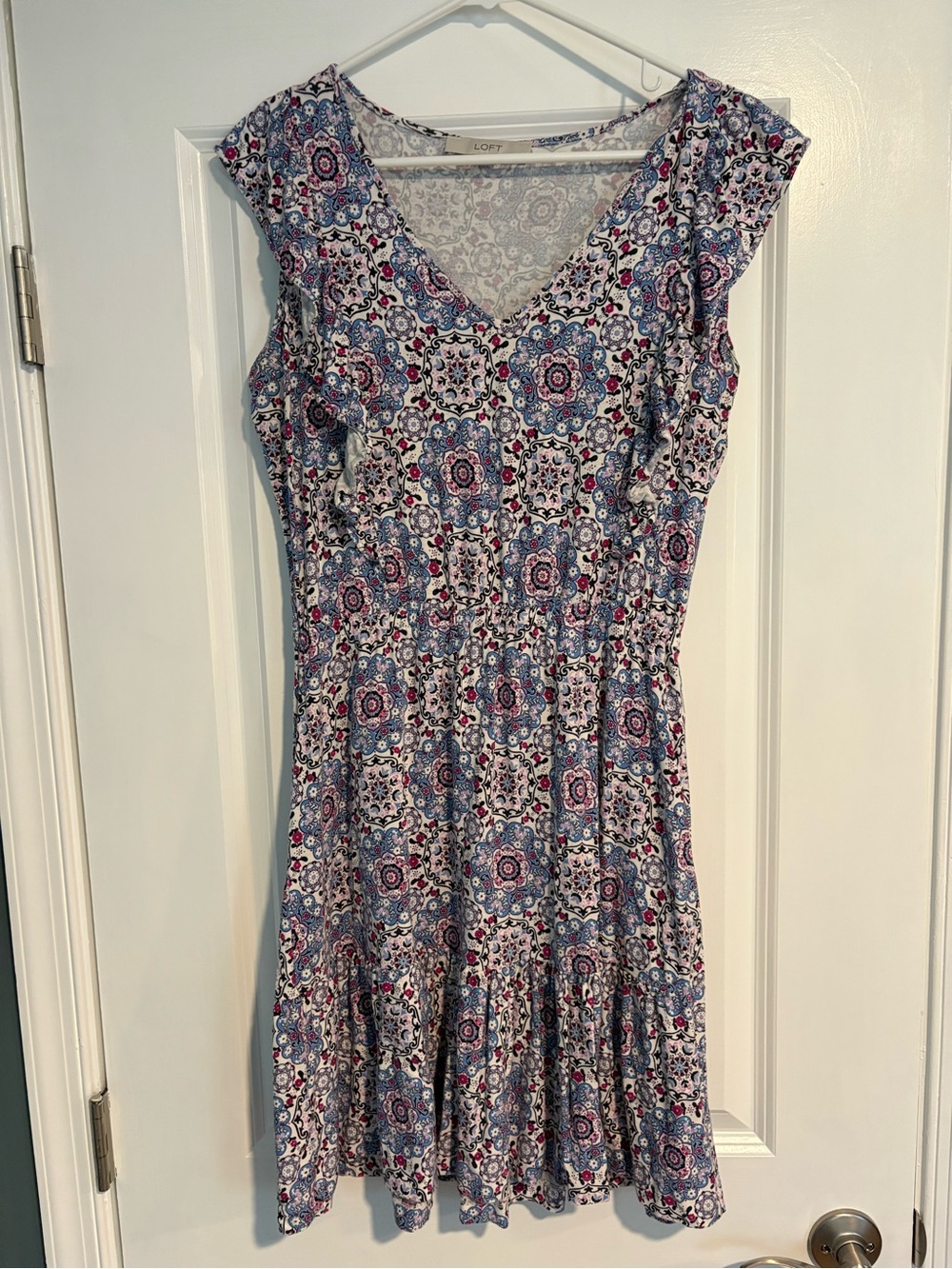 LOFT Blue and White Floral Medallion Midi Dress
